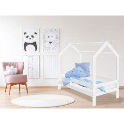 Gyerekágy HÁZIKÓ D3 fehér 80 x 160 cm Ágyrács: Ágyrács nélkül, Matrac: COCO 10 cm matrac, Ágy alatti tárolódoboz: Fehér tárolódoboz