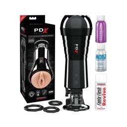 PDX Cock Compressor - szívó, vibráló punci maszturbátor (fekete)