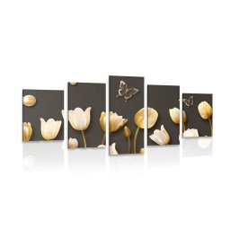 5 részes kép tulipánok arany elemekkel