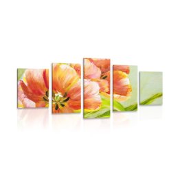 5 részes kép piros tulipánok vintage kivitelben