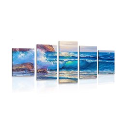 5-részes kép tengeri hullámok a parton