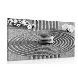 Kép japán kert Feng Shui elemekkel fekete fehérben