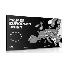 Kép oktatási térkép az Európai Unió országainak nevével feket fehérben