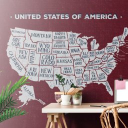 Öntapadó tapéta az USA oktatási térképe bordó háttéren