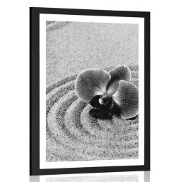 Poszter homokos Zen kert orchideával fekete fehérben
