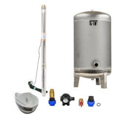 Házi vízmű búvárszivattyúval 2,5" STM 31 / 140l rozsdamentes acél - RTS kútvízhez, homoktűrő hidrofor tartállyal