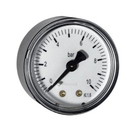 Axial manométer 10 bar nyomásig hátsó kimenet átm. 40 mm, 1/4" csatlakozás, fém ház szivattyúkhoz és vízművekhez