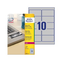 Etikett címke, 96x50,8mm, 20 ív 10 címke/ív ipari ezüst poliészter Avery