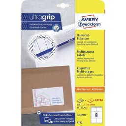 Etikett címke, 97 x67,7mm, univerzális, 8 címke/ív, 25 ív/doboz, Avery fehér