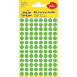 Etikett címke, O8mm, visszaszedhető, 104 címke/ív, 4 ív/doboz, Avery fű zöld
