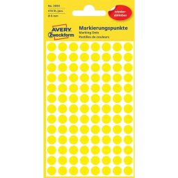 Etikett címke, O8mm, visszaszedhető, 104 címke/ív, 4 ív/doboz, Avery sárga