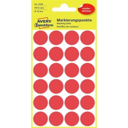Etikett címke, O18mm, visszaszedhető, 24 címke/ív, 4 ív/doboz, Avery piros