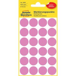 Etikett címke, O18mm, visszaszedhető, 24 címke/ív, 4 ív/doboz, Avery rózsaszín