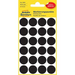 Etikett címke, o18mm, jelölésre, 24 címke/ív, 4 ív/doboz, Avery fekete