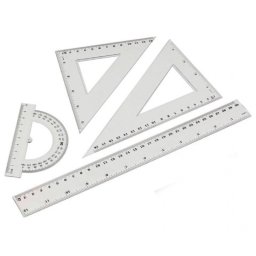 Vonalzókészlet, 30cm, vonalzó, szögmérő, 45° és 60° háromszög vonalzók 4 db/csom