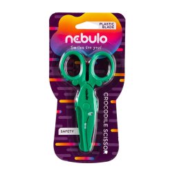 Olló, 12cm, biztonsági, műanyag krokodil forma, Nebulo