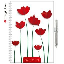 Határidőnapló InSpiral A5 heti fehér lapokkal Flower Piros virág Dayliner 2024.