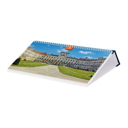 Asztali naptár fehér lapokkal 320 × 150 mm Magyarország fekvő műbör hátlappal kék Dayliner 2024.
