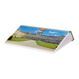 Asztali naptár fehér lapokkal 320 × 150 mm Magyarország fekvő műbör hátlappal zöld Dayliner 2024.