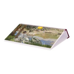 Asztali naptár fehér lapokkal 320 × 150 mm Művészet világa fekvő műbör hátlappal bordó Dayliner 2024.