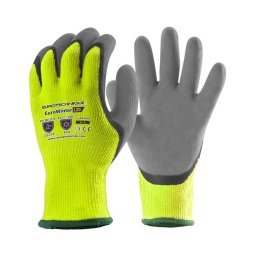 Kesztyű akril, bélelt, Hi-Viz sárga színű, 10-es kötésű, 8-as méretű
