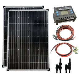 Szigetüzemű napelem rendszer 2x100W monokristályos napelem + 20A töltésvezérlő