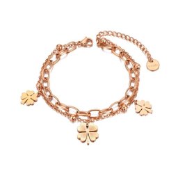 Rosegold Nemesacél Női Karkötő - Négylevelű Lóhere Medál