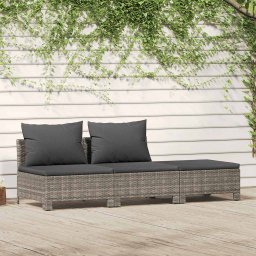 vidaXL 3 részes szürke polyrattan kerti bútor szett párnákkal