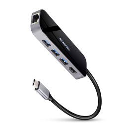 AXAGON HMC-6GL, USB 3.2 Gen 1 hub, portok 3x USB-A, HDMI, RJ-45 GLAN, PD 60W, USB-C kábel 20cm