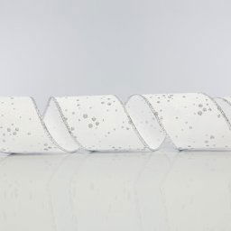 Eurolamp karácsonyi dekoráció fehér szalag levelekkel és ezüst csillogással, 6,35 cm, 1 db