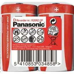 PANASONIC cink-szén akkumulátorok vörös cink R20RZ / 2P D 1,5V (zsugorodás 2db)