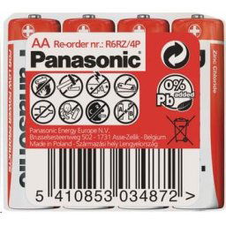 PANASONIC cink-szén akkumulátorok vörös cink R6RZ / 4P AA 1,5 V (zsugorodás 4db)