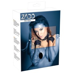 ZADO - bőr nyakörv bilinccsel, bondage szett (fekete)