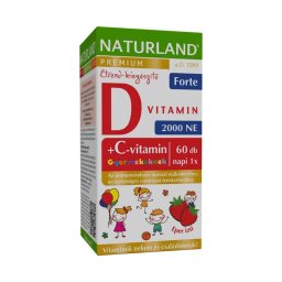 Naturland D3-vitamin forte rágótabletta gyermekeknek C-vitaminnal eper ízű 60x