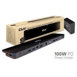 Club3D dokkolóállomás USB-C 14v1, 1xDP, 1xHDMI, 1xVGA, 2xUSB-C, 5xUSB, SD kártyaolvasó, 1xRJ45, fekete színű
