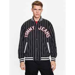 Tommy Jeans Bomber dzseki Pinstripe DM0DM15917 Fekete Relaxed Fit