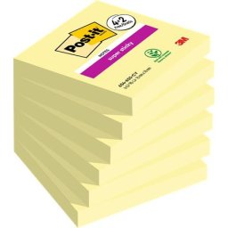 3M POSTIT Öntapadó jegyzettömb, 76x76 mm, 6x90 lap, 3M POSTIT "Super Sticky", kanári sárga