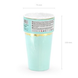 Party pohár, menta, arany szegéllyel, 220ml, 6db/cs