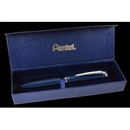 PENTEL Zseléstoll, 0,35 mm, rotációs, diplomatakék tolltest, PENTEL "EnerGel BL-2007" fekete, ajándék kék betéttel