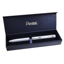 PENTEL Zseléstoll, 0,35 mm, rotációs, ezüst tolltest, PENTEL "EnerGel BL-2007" fekete, ajándék kék betéttel