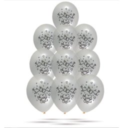 Lufi, esküvőre, átlátszó, arany mintával 30 cm 10 db/cs