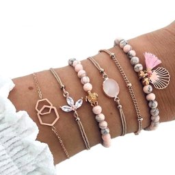 6 részes, pink karkötő szett, teknős charmmal