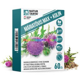 Szerves Máriatövis MAX + KOLIN 60 db tabletta, Maximális mennyiségű szilimarin, kolinnal a máj és az epe egészségéhez - Natur Tanya
