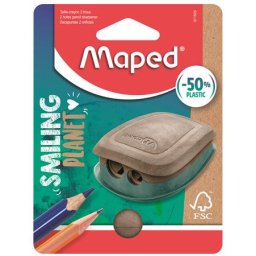MAPED Hegyező, kétlyukú, tartályos, műanyag, FSC, MAPED "Smiling Planet"