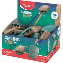 MAPED Hegyező display, kétlyukú, tartályos, műanyag, FSC, MAPED "Smiling Planet"