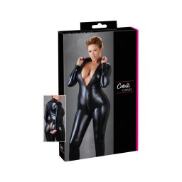 Cottelli Plus Size - fényes hosszúujjú party overál (fekete)