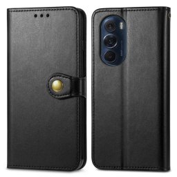 LEATHER BUCKLE Motorola Edge 30 Pro pénztárca tok fekete