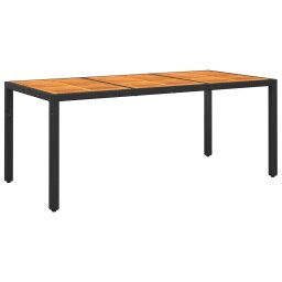 vidaXL fekete akácfa és polyrattan kerti asztal 190 x 90 x 75 cm