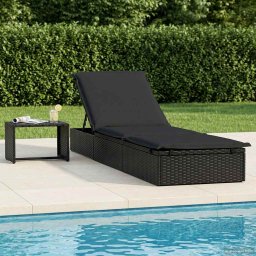 vidaXL 1 db fekete polyrattan napozóágy asztallal