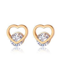 Rosé Gold szív nemesacél fülbevaló, kerek cirkóniával